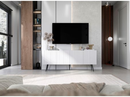 Komoda RTV Loft Szafka RTV Biały MAT Nowoczesna Czarne Nogi Metalowe 150 cm Glamour3