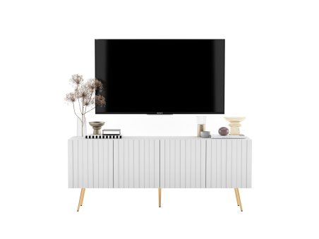 Glamour Szafka RTV Biały Mat Nowoczesna Metalowe Nogi Złote 150 cm Industrialna2