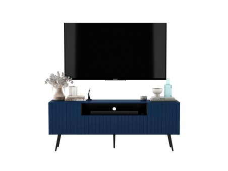 Nowoczesna Komoda RTV Loft Granatowy Mat Szafka RTV Glamour 150 cm Czarne Nogi Metalowe2