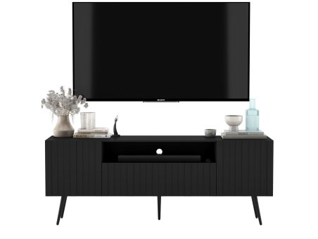 Komoda RTV Loft Szafka RTV Czarny Mat 150 cm Industrialna Metalowe Nogi czarne Loft1