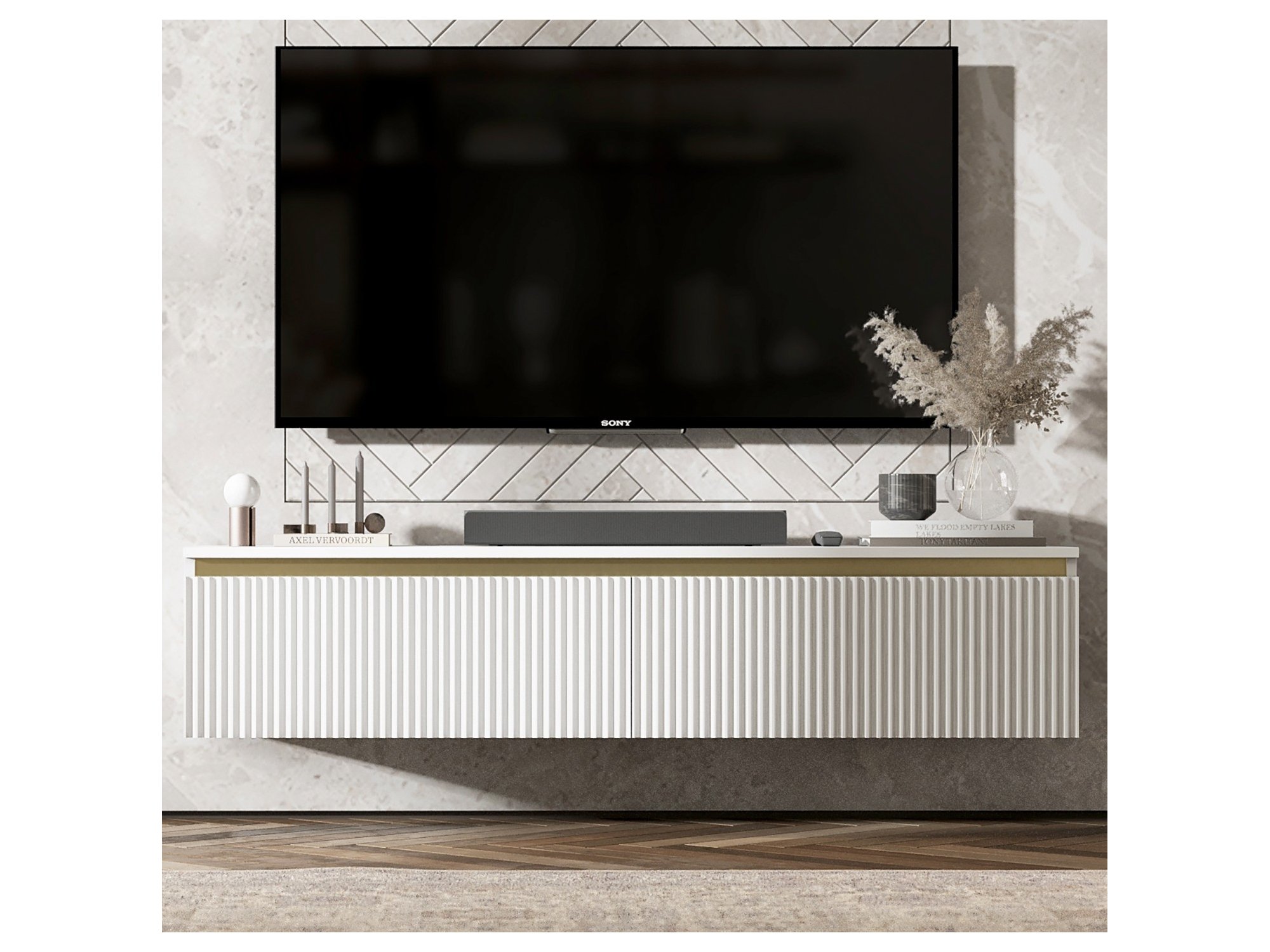 Wisząca szafka RTV SELENE Glamour Biały Mat 140 cm