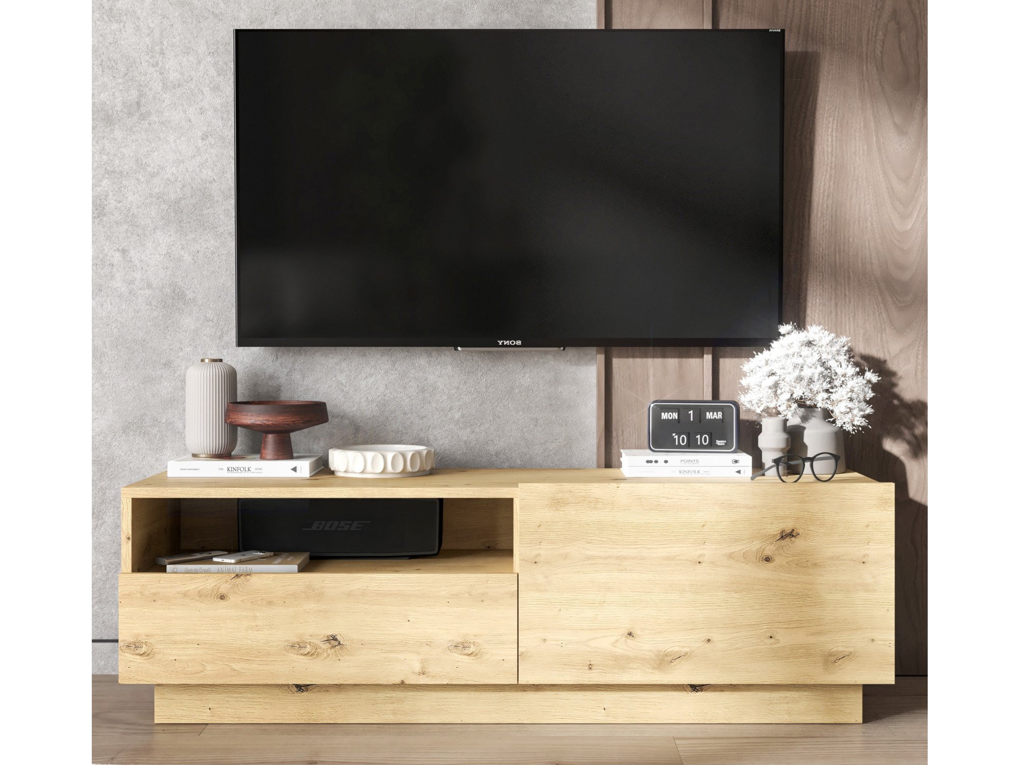 Szafka RTV ENJOY z szufladą stojąca/wisząca - 120 cm - dąb artisan