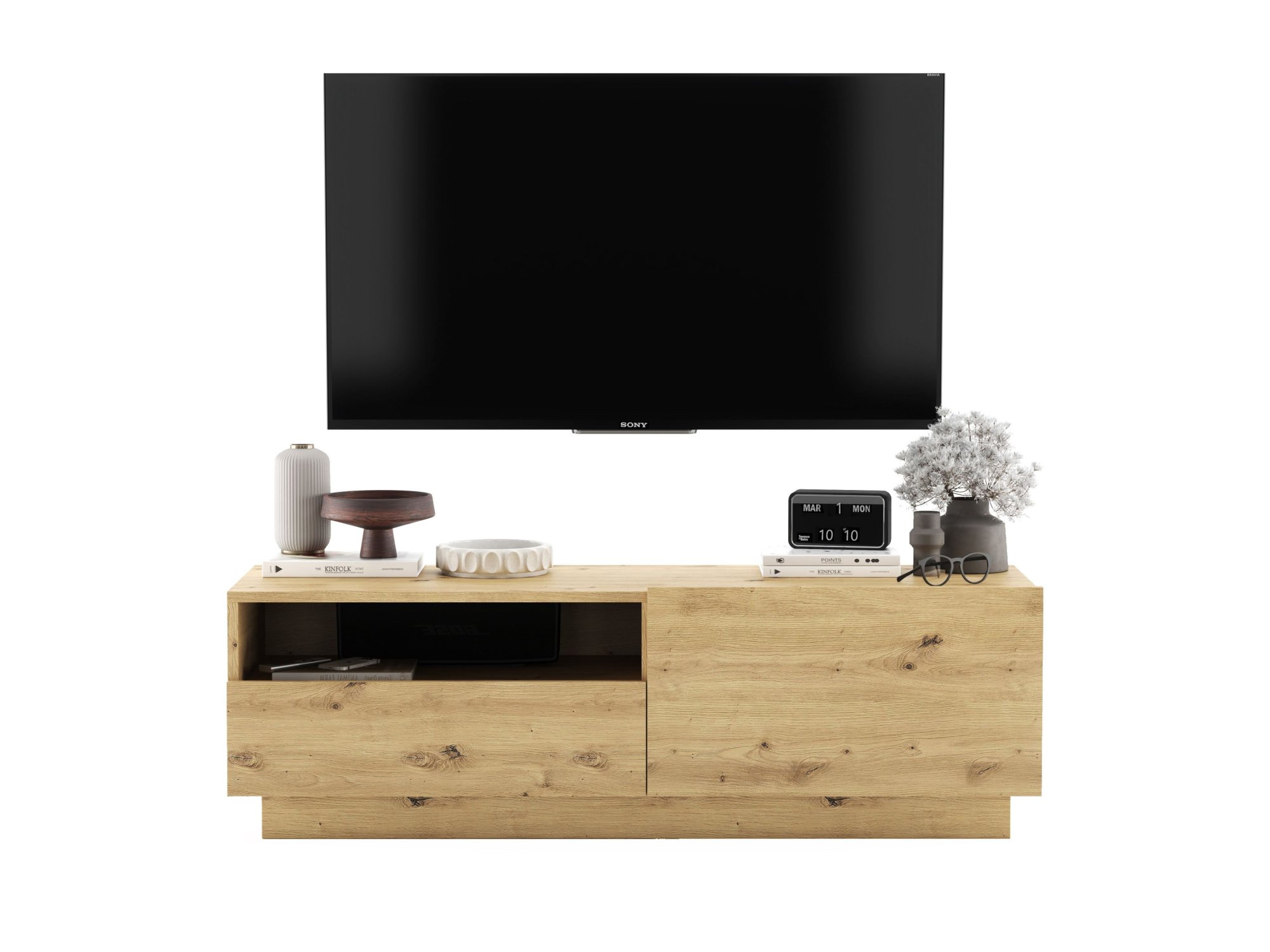 Szafka RTV ENJOY z szufladą stojąca/wisząca - 120 cm - dąb artisan