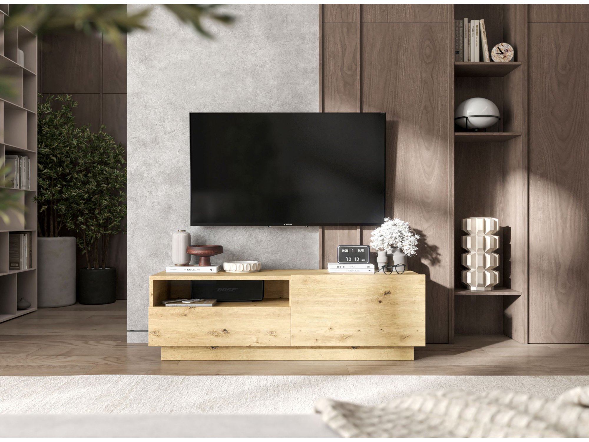 Szafka RTV ENJOY z szufladą stojąca/wisząca - 120 cm - dąb artisan