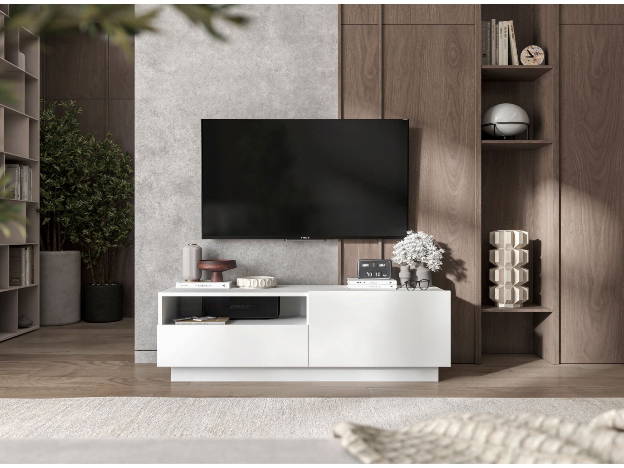 Szafka RTV ENJOY z szufladą stojąca/wisząca - 120 cm - biały mat