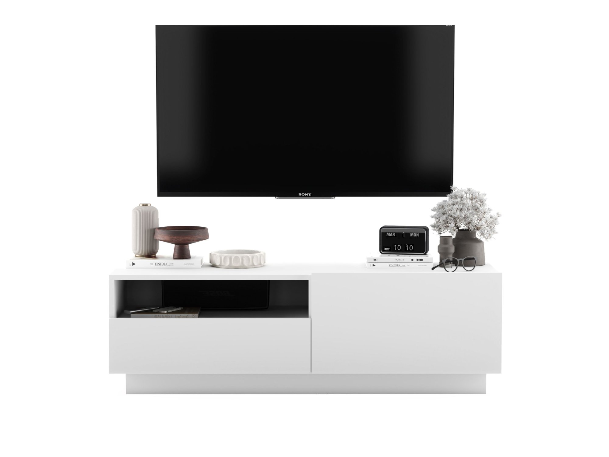 Szafka RTV ENJOY z szufladą stojąca/wisząca - 120 cm - biały mat