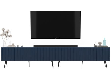 Szafka RTV Nowoczesna Komoda RTV Granatowy MAT 300 cm Loft Nogi Czarne Metalowe Ryflowane fronty Glamour1