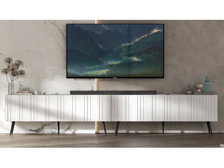 Szafka RTV Biały Mat Glamour Komoda RTV Loft Nowoczesna Czarne Nogi metalowe 300 cm