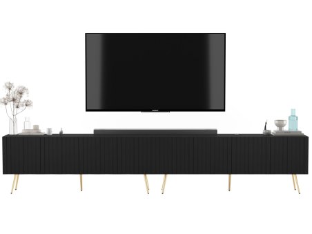 Szafka RTV Loft Komoda RTV Czarny Mat 300 cm Nowoczesny zestaw Złote nogi Glamour1