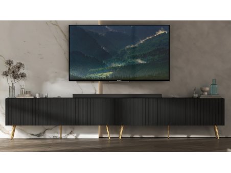 Szafka RTV Loft Komoda RTV Czarny Mat 300 cm Nowoczesny zestaw Złote nogi Glamour