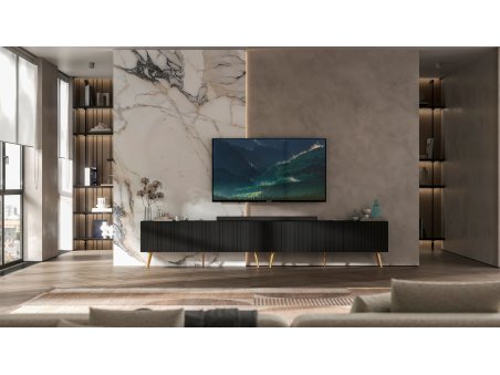 Szafka RTV Loft Komoda RTV Czarny Mat 300 cm Nowoczesny zestaw Złote nogi Glamour2