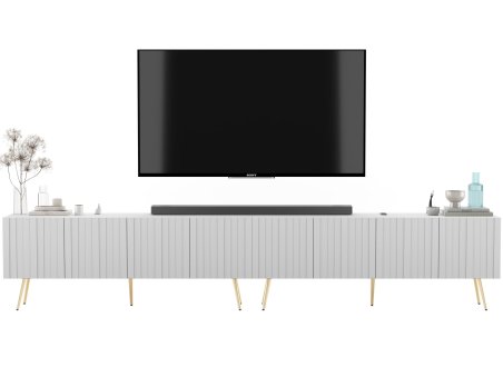 Komoda RTV Glamour Szafka RTV Elpis Biały Mat Loft zestaw 300 cm Metalowe nogi złote1