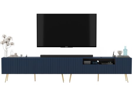 Komoda RTV Nowoczesna Szafka RTV Granatowy MAT 300 cm Metalowe nogi Złote Glamour1