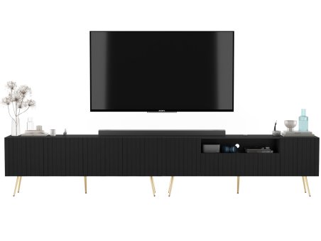 Komoda RTV Glamour Szafka RTV Elpis Czarny Mat Loft zestaw 300 cm Metalowe nogi złote1