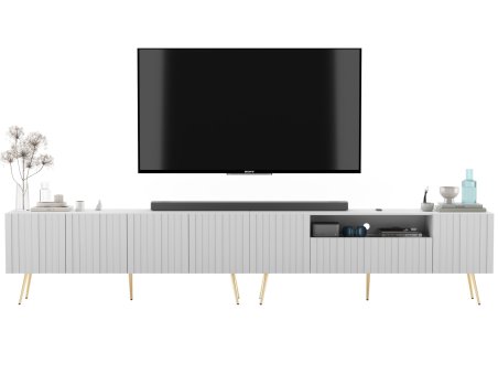 Komoda RTV Loft Szafka RTV zestaw 300 cm Biały MAT Nowoczesna Złote Nogi Metalowe Glamour1