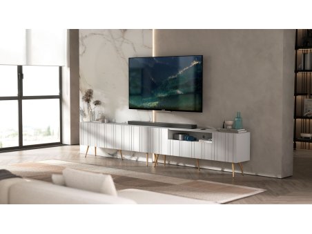 Komoda RTV Loft Szafka RTV zestaw 300 cm Biały MAT Nowoczesna Złote Nogi Metalowe Glamour3