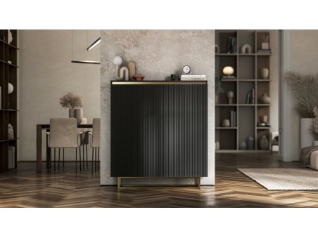 Komoda SELENE Glamour dwudrzwiowa czarny mat - ryflowane fronty