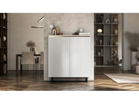 Komoda RTV SELENE Glamour Biały Mat - ryflowane fronty