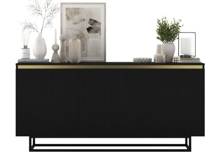 Komoda SELENE RTV Glamour trzydrzwiowa czarny mat ryflowane fronty1