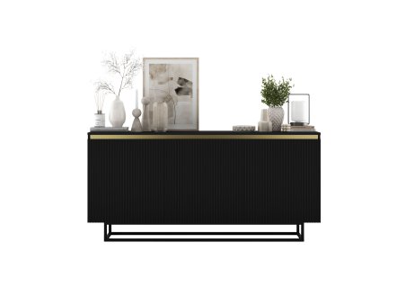 Komoda SELENE RTV Glamour trzydrzwiowa czarny mat ryflowane fronty2