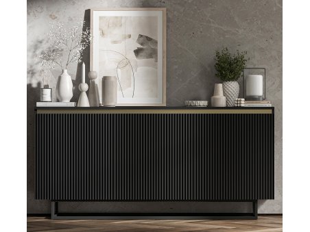 Komoda SELENE RTV Glamour trzydrzwiowa czarny mat ryflowane fronty3