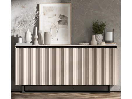 Komoda SELENE RTV Glamour trzydrzwiowa kaszmir mat ryflowane fronty3