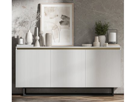 Komoda SELENE RTV Glamour trzydrzwiowa biały mat ryflowane fronty3