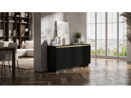 Komoda SELENE RTV Glamour trzydrzwiowa na cokole czarny mat