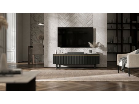 Szafka RTV SELENE Glamour Czarny Mat czarny stelaż 140 cm3