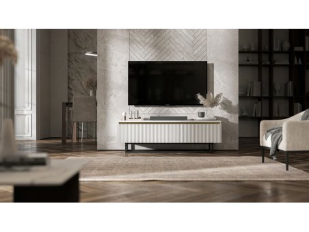 Szafka RTV SELENE Glamour Biały Mat czarny stelaż 140 cm3