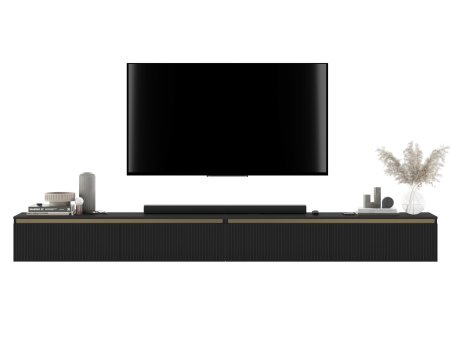 Wisząca szafka RTV Glamour SELENE- 280 cm - czarny mat ryflowane fronty1