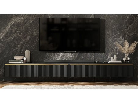 Wisząca szafka RTV Glamour SELENE- 280 cm - czarny mat ryflowane fronty3