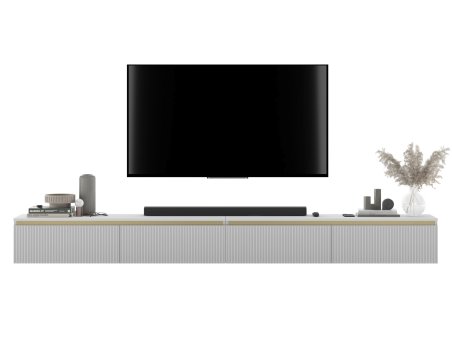 Wisząca szafka RTV Glamour SELENE- 280 cm - biały mat ryflowane fronty1