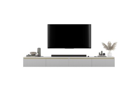 Wisząca szafka RTV Glamour SELENE- 280 cm - biały mat ryflowane fronty2