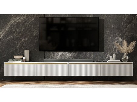 Wisząca szafka RTV Glamour SELENE- 280 cm - biały mat ryflowane fronty3