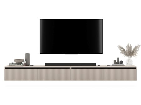 Wisząca szafka RTV Glamour SELENE- 280 cm - kaszmir mat ryflowane fronty1