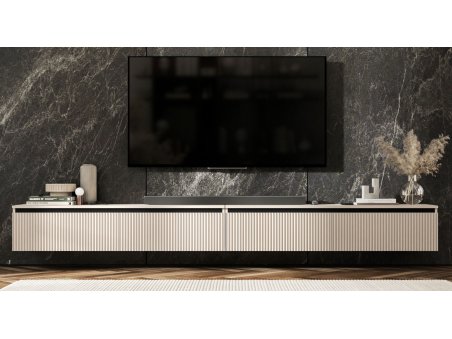 Wisząca szafka RTV Glamour SELENE- 280 cm - kaszmir mat ryflowane fronty3