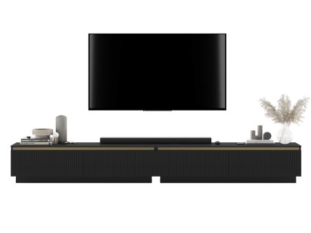 Uniwersalna szafka RTV Glamour SELENE- 280 cm - czarny mat ryflowane fronty1