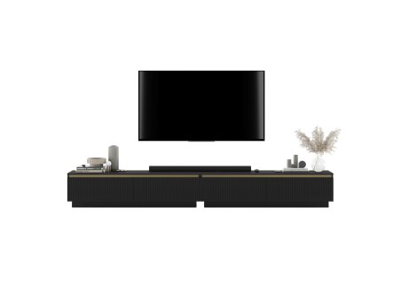 Uniwersalna szafka RTV Glamour SELENE- 280 cm - czarny mat ryflowane fronty2