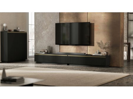 Uniwersalna szafka RTV Glamour SELENE- 280 cm - czarny mat ryflowane fronty