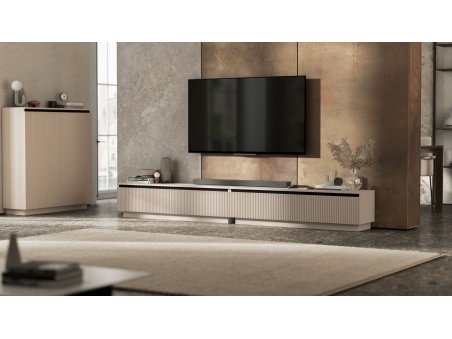 Uniwersalna szafka RTV Glamour SELENE- 280 cm - kaszmir mat ryflowane fronty