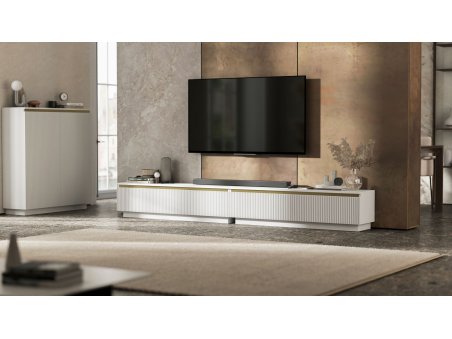 Uniwersalna szafka RTV Glamour SELENE- 280 cm - biały mat ryflowane fronty