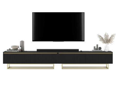 Szafka RTV Glamour SELENE- 280 cm - czarny mat ryflowane fronty1