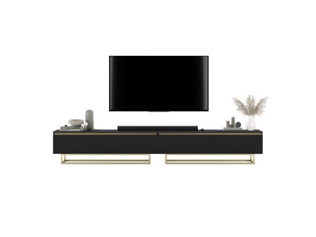 Szafka RTV Glamour SELENE- 280 cm - czarny mat ryflowane fronty2