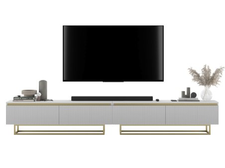 Szafka RTV Glamour SELENE- 280 cm - biały mat ryflowane fronty1