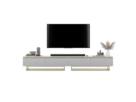 Szafka RTV Glamour SELENE- 280 cm - biały mat ryflowane fronty2