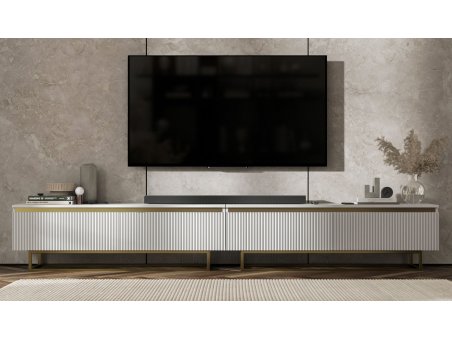 Szafka RTV Glamour SELENE- 280 cm - biały mat ryflowane fronty3