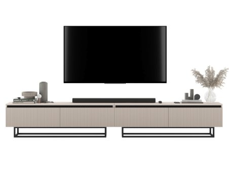 Szafka RTV Glamour SELENE- 280 cm - kaszmir mat ryflowane fronty czarny stelaż1