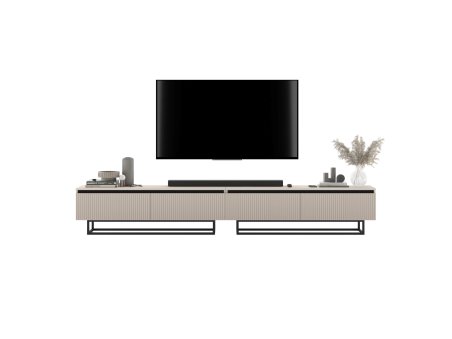 Szafka RTV Glamour SELENE- 280 cm - kaszmir mat ryflowane fronty czarny stelaż2