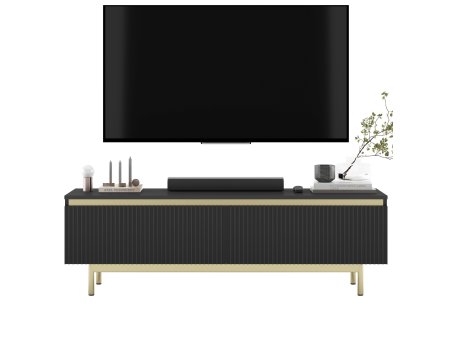 Szafka RTV SELENE Glamour Czarny Mat rama w kolorze złotym 140 cm1